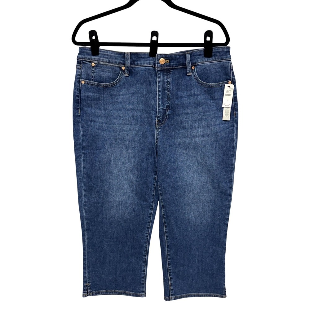 Talbots Flawless Pedal Pusher Jeans Size 12 Blue Denim Slim Leg Cropped NEW